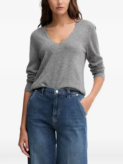 Benetton V-neck Knitted Sweater In Gray