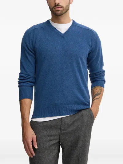 Benetton V-neck Knitted Sweater In Blue