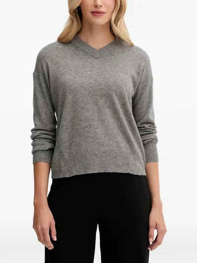 Benetton V-neck Knitted Sweater In Gray