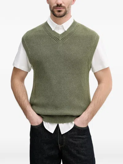 Benetton V-neck Knitted Sweater In Green