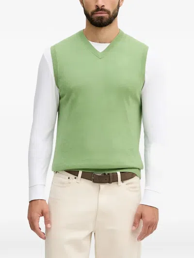 Benetton V-neck Knitted Vest In Green