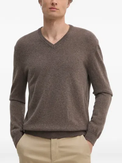 Benetton V-neck Long-sleeve Sweater In Brown