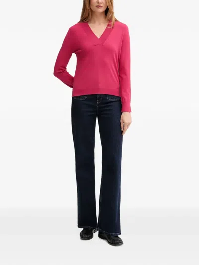 Benetton V-neck Long-sleeve Sweater In Pink