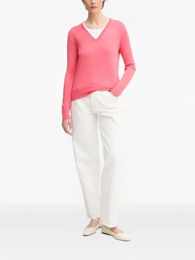 Benetton V-neck Long-sleeve Sweater In Pink