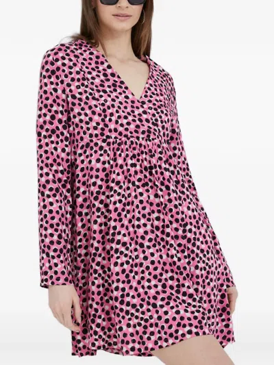 Benetton V-neck Mini Dress In Pink