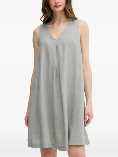 Benetton V-neck Pleated Mini Dress In Gray