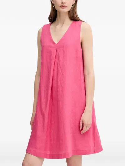 Benetton V-neck Pleated Mini Dress In Pink