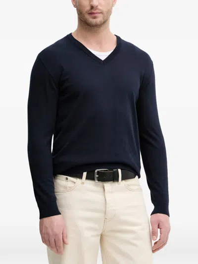 Benetton V-neck Ribbed-trim Sweater In Blue