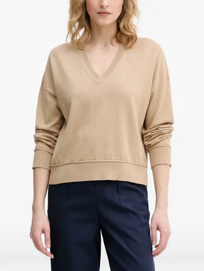 Benetton V-neck Ribbed-trim Sweater In Neutral