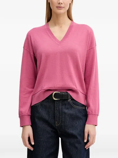 Benetton V-neck Ribbed-trim Sweater In Pink