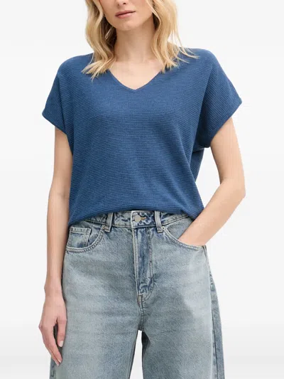 Benetton V-neck Short-sleeve Sweater In Blue