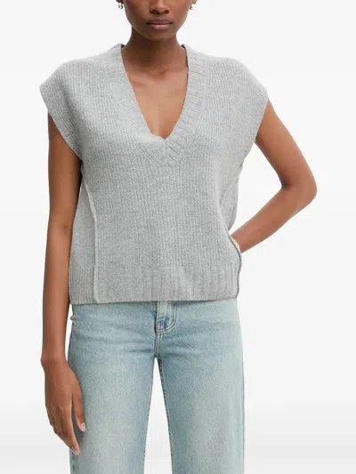 Benetton V-neck Sleeveless Knitwear In Gray