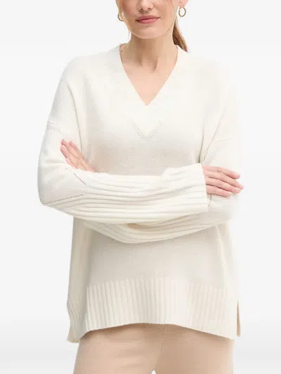 Benetton V-neck Textured Knitwear In White