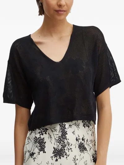 Benetton V-neck T-shirt In Black