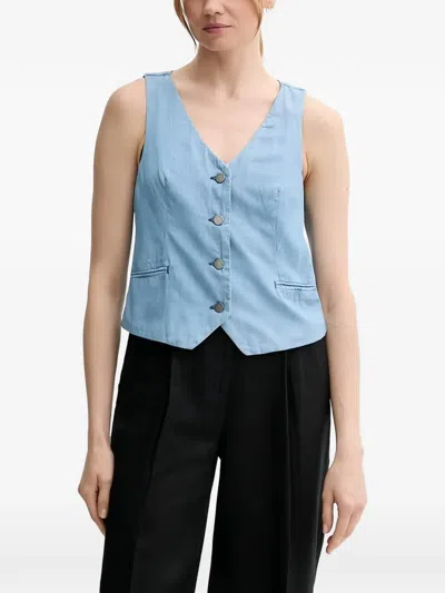 Benetton V-neck Vest In Blue