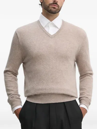 Benetton V-neck Wool Sweater In Neutral