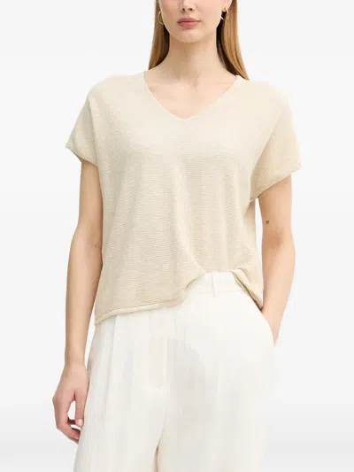 Benetton Waffle-knit V-neck Top In Black