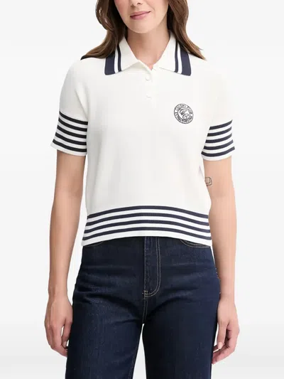 Benetton 스트라이프 폴로 탑 In White