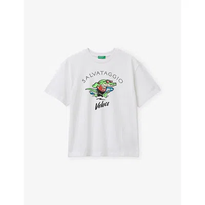 Benetton Kids' White Branded-print Short-sleeved Cotton-jersey T-shirt 6-13