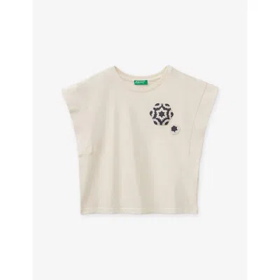 Benetton Kids' White Branded-print Sleeveless Cotton-jersey T-shirt 6-13 In Neutral