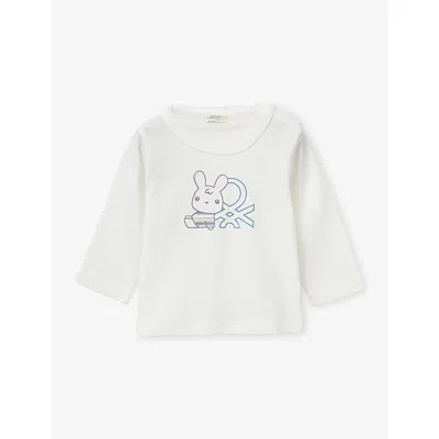 Benetton Kids' Bunny-print Long-sleeved Cotton-jersey T-shirt 0-12 In White