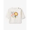 Benetton White Cream Watercolour -print Buttoned-shoulder Cotton Top 1-18 In White Cream
