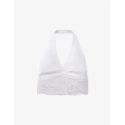 Benetton Kids' White Embroidered Halterneck Cotton Top 6-13