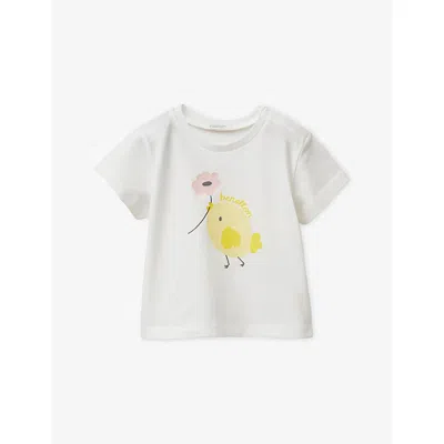 Benetton Kids' White Flower-print Cotton-jersey T-shirt 0 In Multi