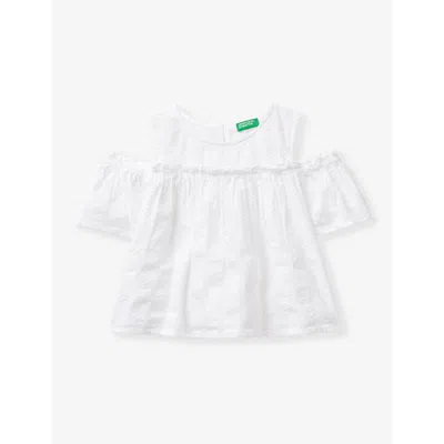 Benetton Babies' Frill-trim Cold-shoulder Cotton-muslin Blouse 6-14 Years In White