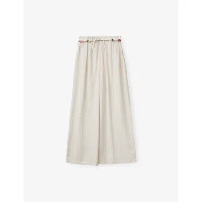 Benetton Kids' White Wide-leg Belted Woven Trousers 10-13 In Neutral