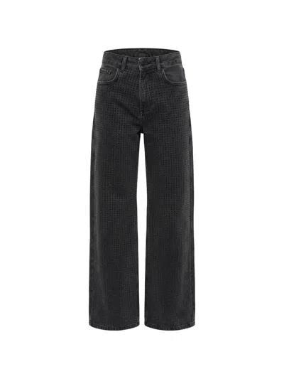 Benetton Wide Cut Embellished Jeans In Gray