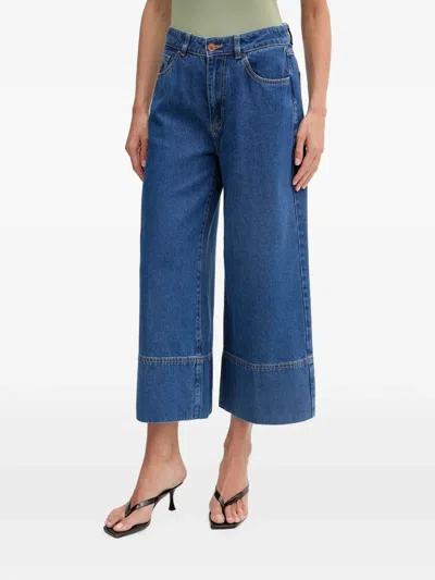 Benetton Wide-leg Cropped Jeans In Blue