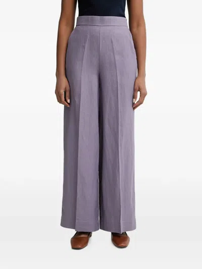 Benetton Wide-leg Linen Trousers In Blue