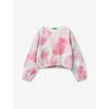 Benetton Womens Multicolor Floral-print Elasticated-hem Cotton Sweatshirt 6-14 In Multicolor