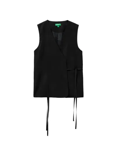 Benetton Wrap-style Tie-fastening Waistcoat In Black