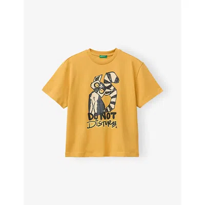 Benetton Kids' Yellow Branded-print Short-sleeved Cotton-jersey T-shirt 6-13