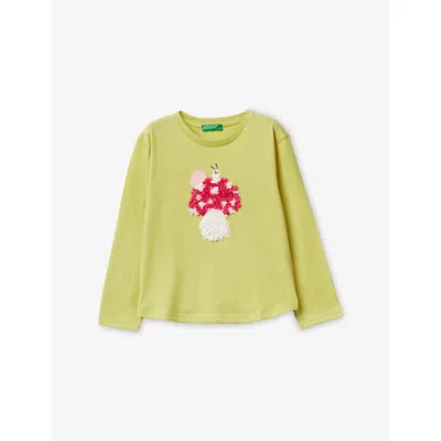 Benetton Kids' Yellow Mushroom-appliqué Long-sleeved Cotton-jersey T-shirt 18 Months - 5 Year