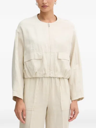 Benetton Zip-up Elasticated-hem Bomber Jacket In Neutral