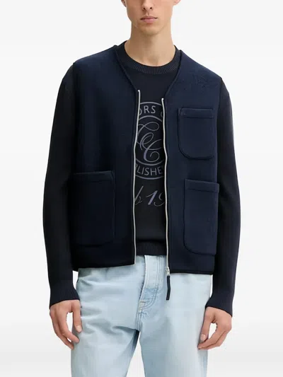 Benetton Zip-up Patch-pocket Gilet In Blue