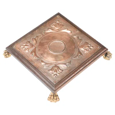 Pre-owned Benham & Froud Attri. An Arts & Crafts Copper And Oak Teapot Stand Or Trivet In Brown
