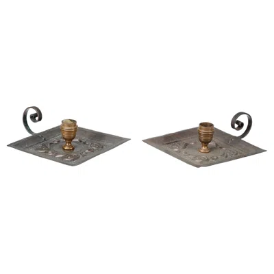Pre-owned Benham & Froud Benham And Froud London. A Pair Of Arts And Crafts Copper Night Candle Holders In Gray