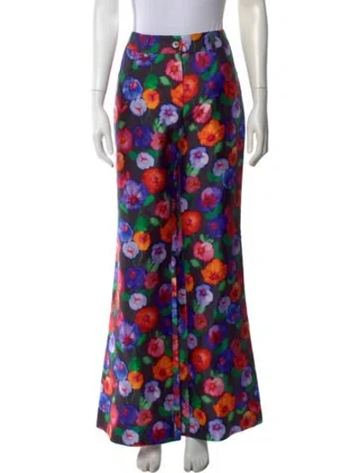 Pre-owned Benjamin Benmoyal Floral Print Wide Leg Pants W/ Tags In Multicolor