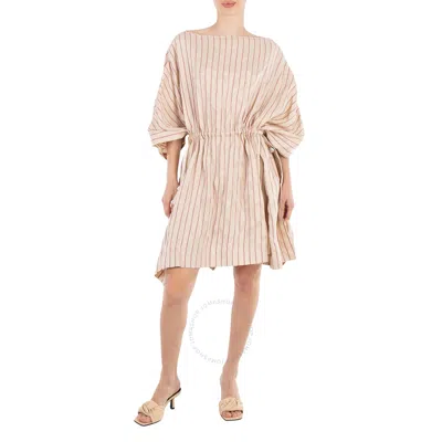 Benjamin Benmoyal Ladies Striped Linen Boatneck Tunic Dress In Pink/beige