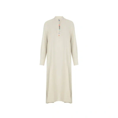 Benjamin Benmoyal Robe Caftan En Coton Et Lin In Beige