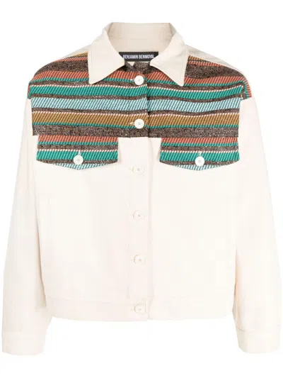 Benjamin Benmoyal Stripe-detailing Shirt Jacket In Nude
