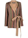 Benjamin Benmoyal Striped Belted Blazer In Braun