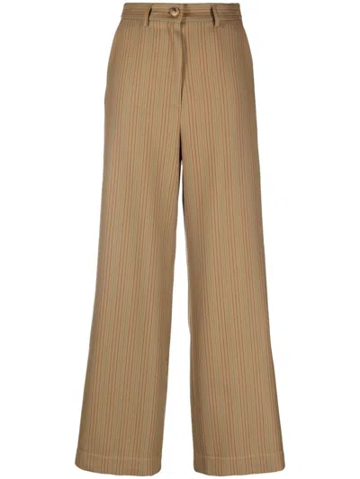 Benjamin Benmoyal Striped High-waist Trousers In Neutrals