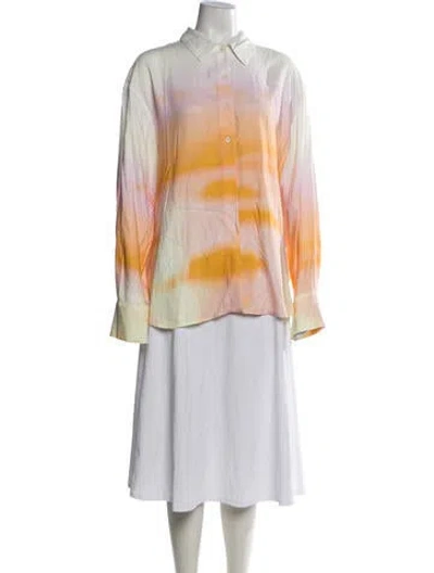 Pre-owned Benjamin Benmoyal Tie-dye Print Long Sleeve Button-up Top In Orange