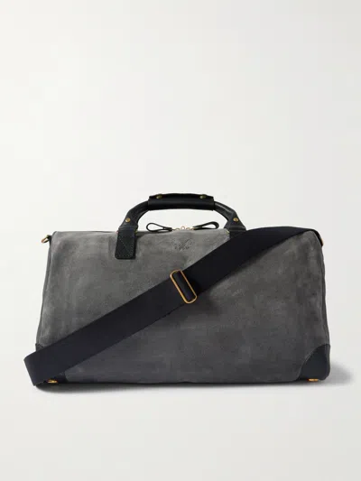 Bennett Winch Commuter Leather-trimmed Suede Holdall In Gray
