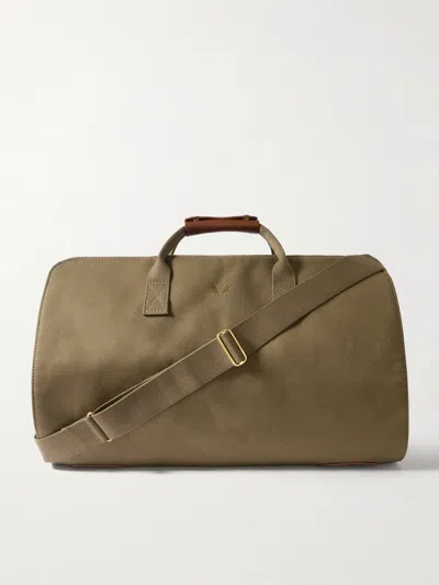 Bennett Winch Leather-trimmed Cotton-canvas Suit Carrier And Holdall In Green